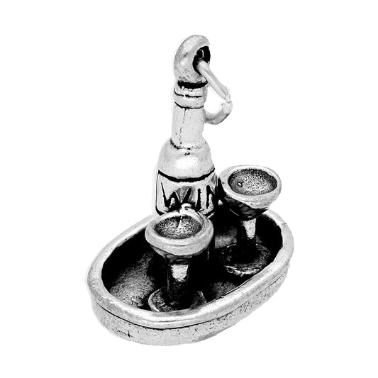 Sterling Silver Wine Bottle & Glasses Charm