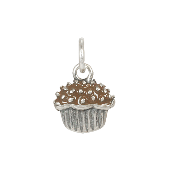 Sterling Silver Chocolate Enamelled Cupcake Charm