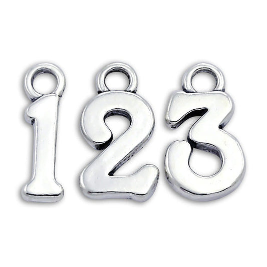 Sterling Silver Script Number Charms 0 - 9