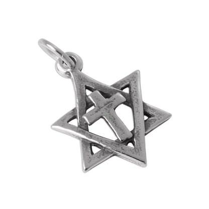 Sterling Silver Star of David and Cross Charm
