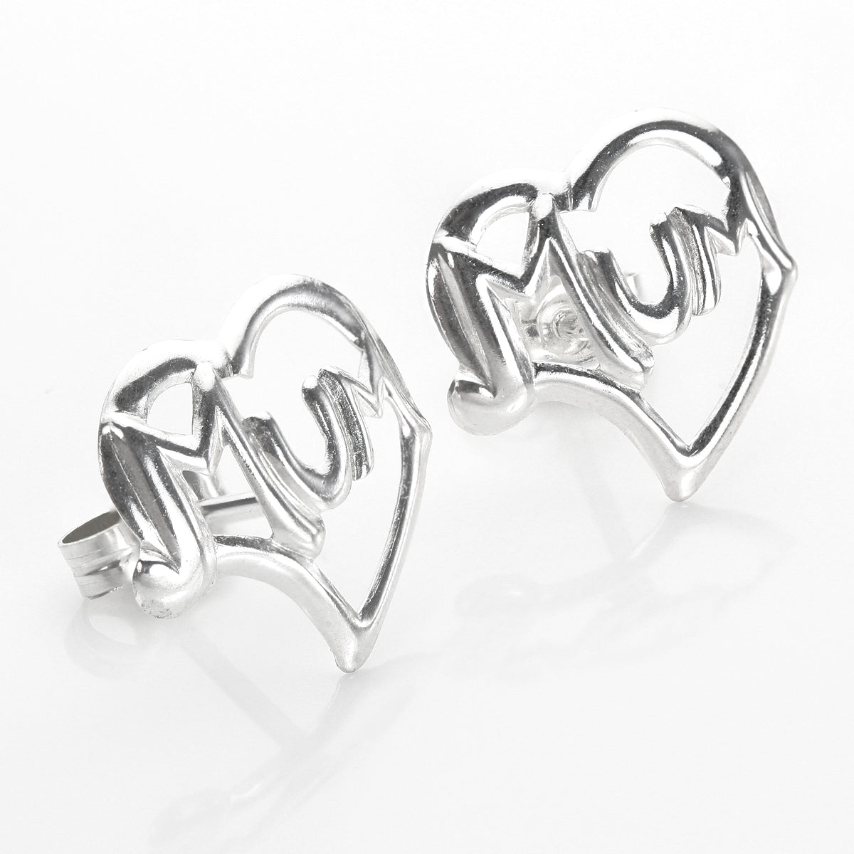 Sterling Silver Mum Heart Stud Earrings