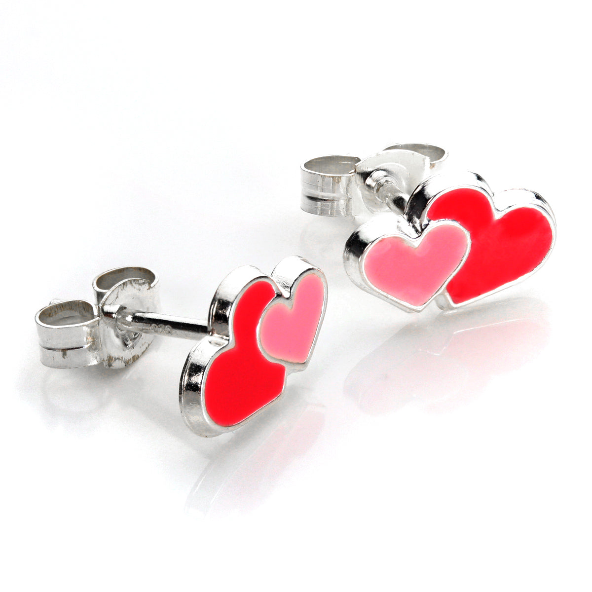 Sterling Silver Enamelled Hearts Stud Earrings