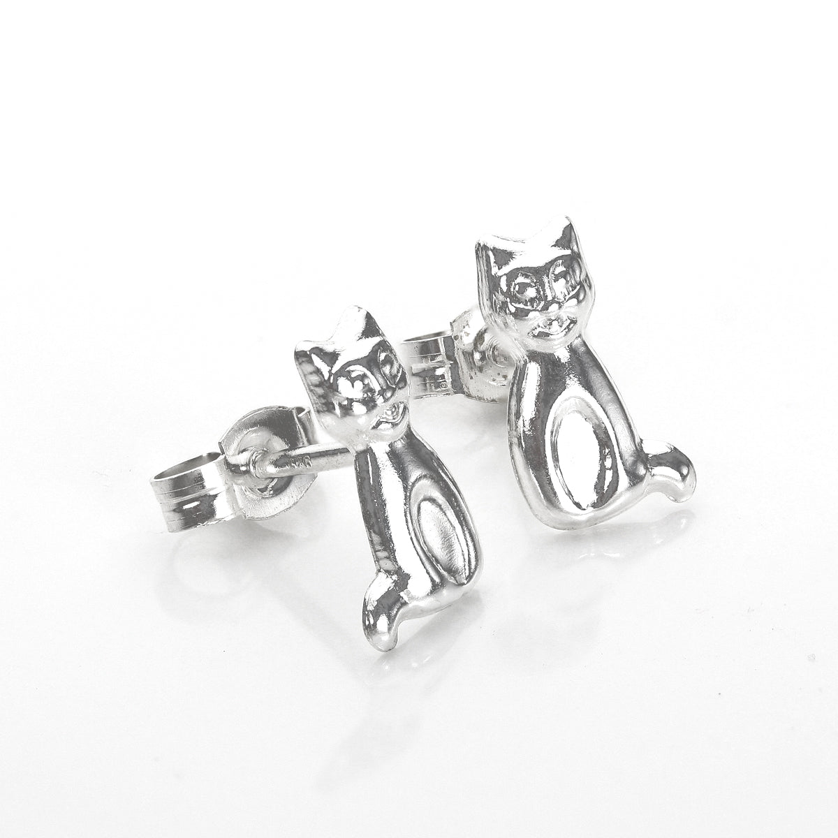 Sterling Silver Cat Stud Earrings