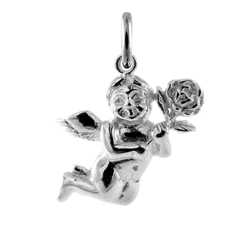 Sterling Silver Cherub with Rose Charm