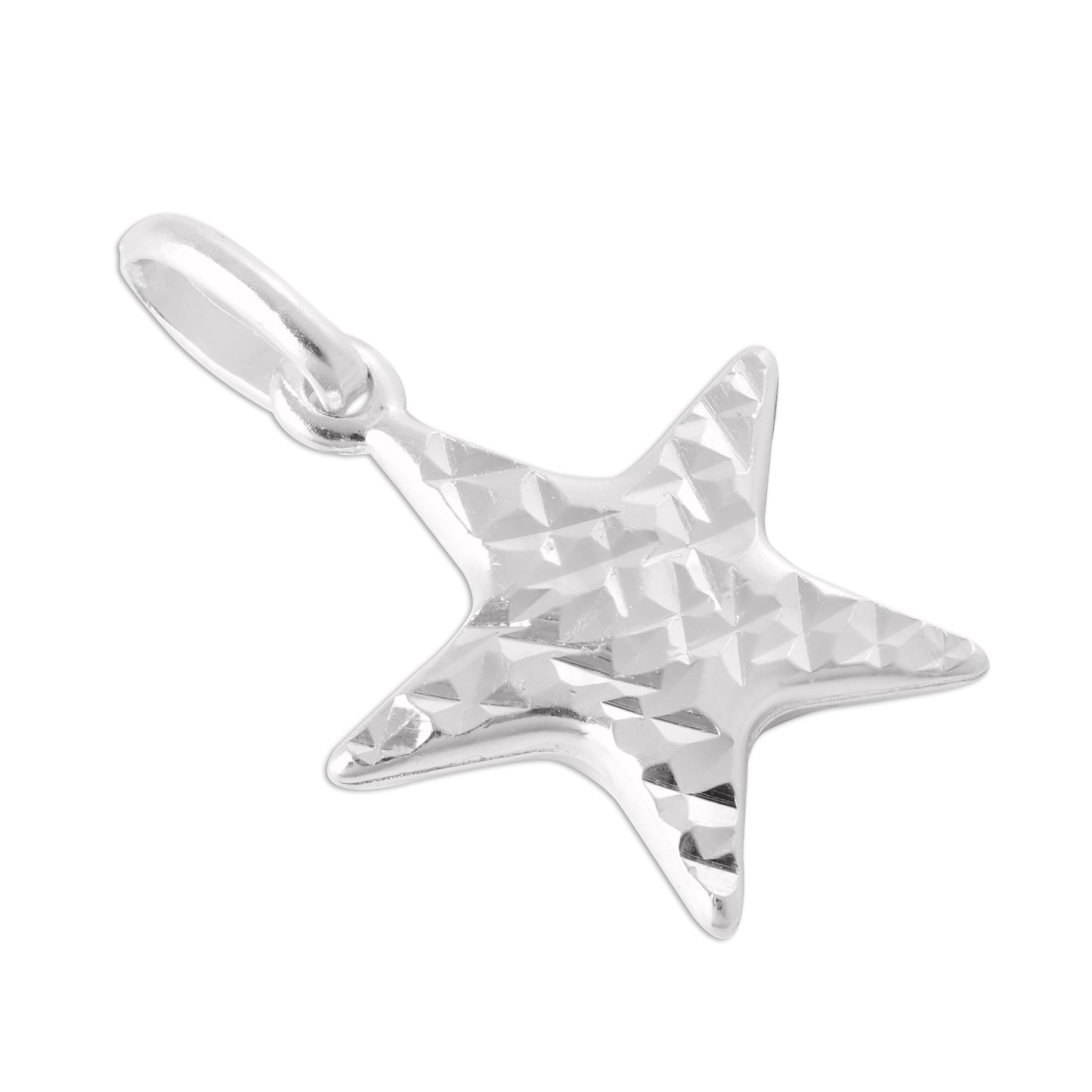 Large Sterling Silver Diamond Cut Patterned Star Charm
