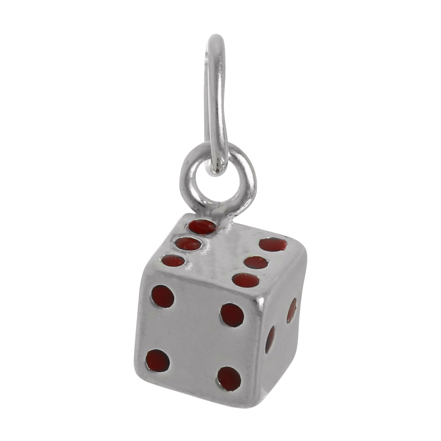 Sterling Silver & Red Enamel Dice Charm