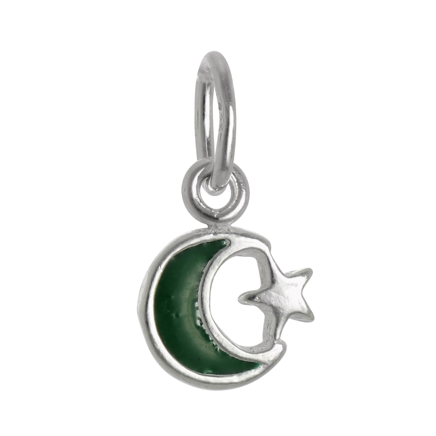 Tiny Sterling Silver & Green Enamel Crescent Moon & Star Charm