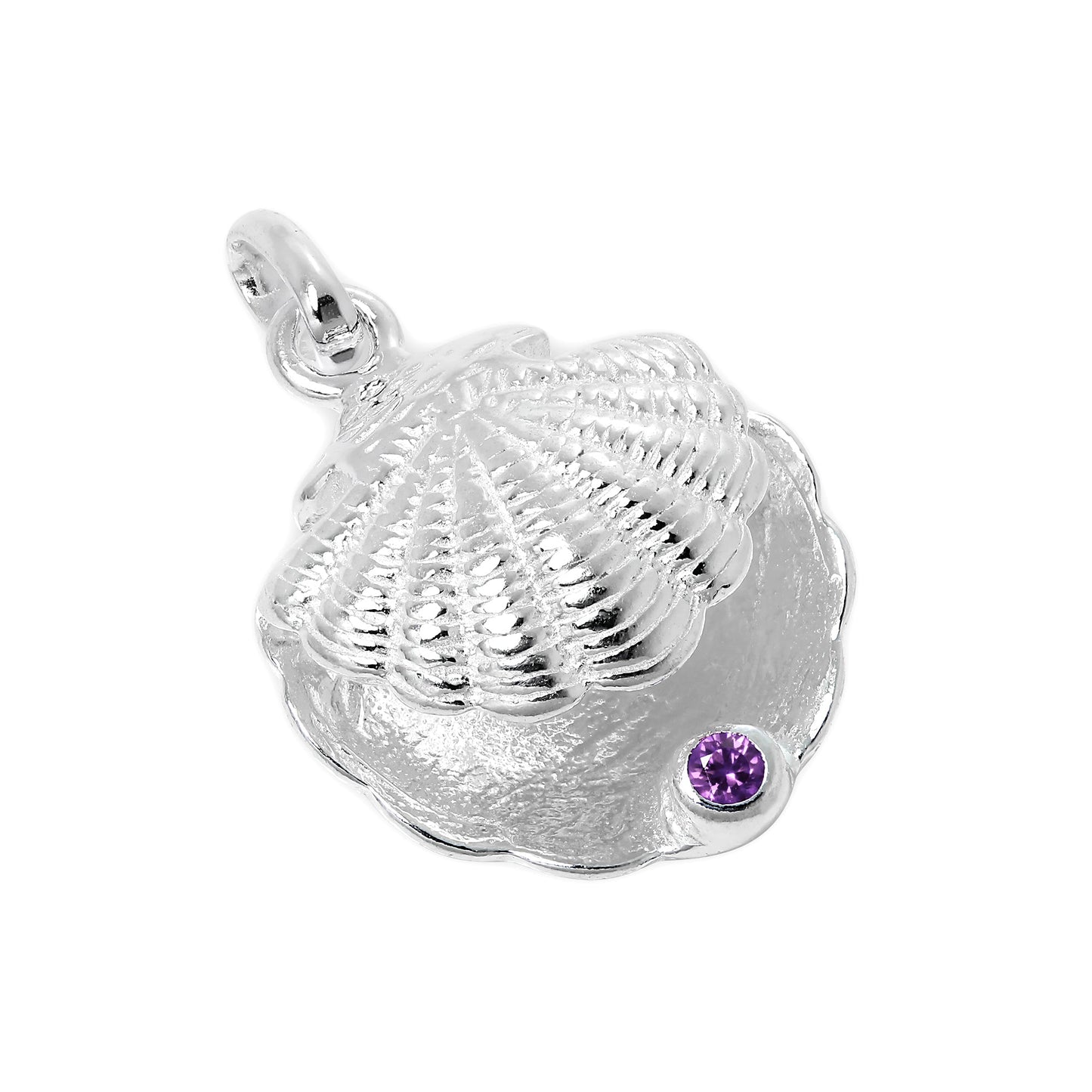 Sterling Silver Oyster Shell with CZ Crystal Birthstone Charm
