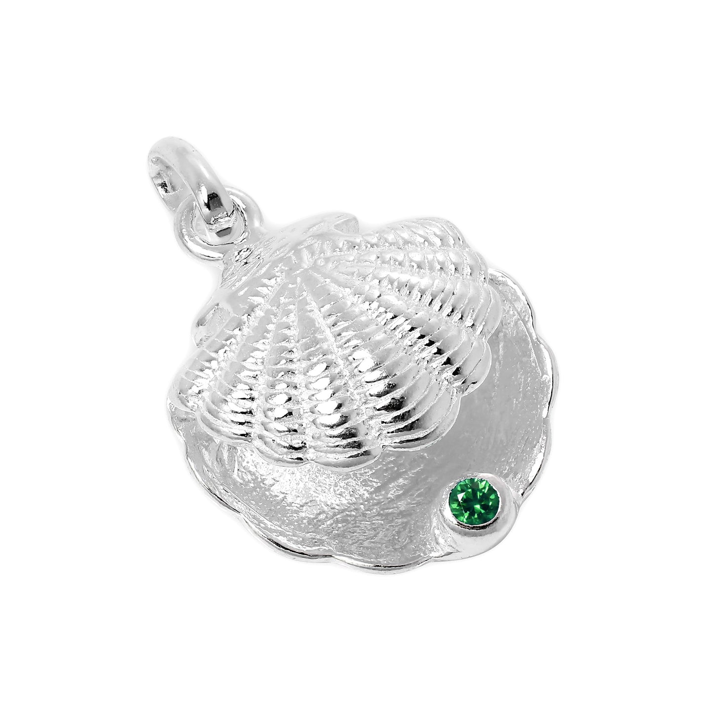 Sterling Silver Oyster Shell with CZ Crystal Birthstone Charm