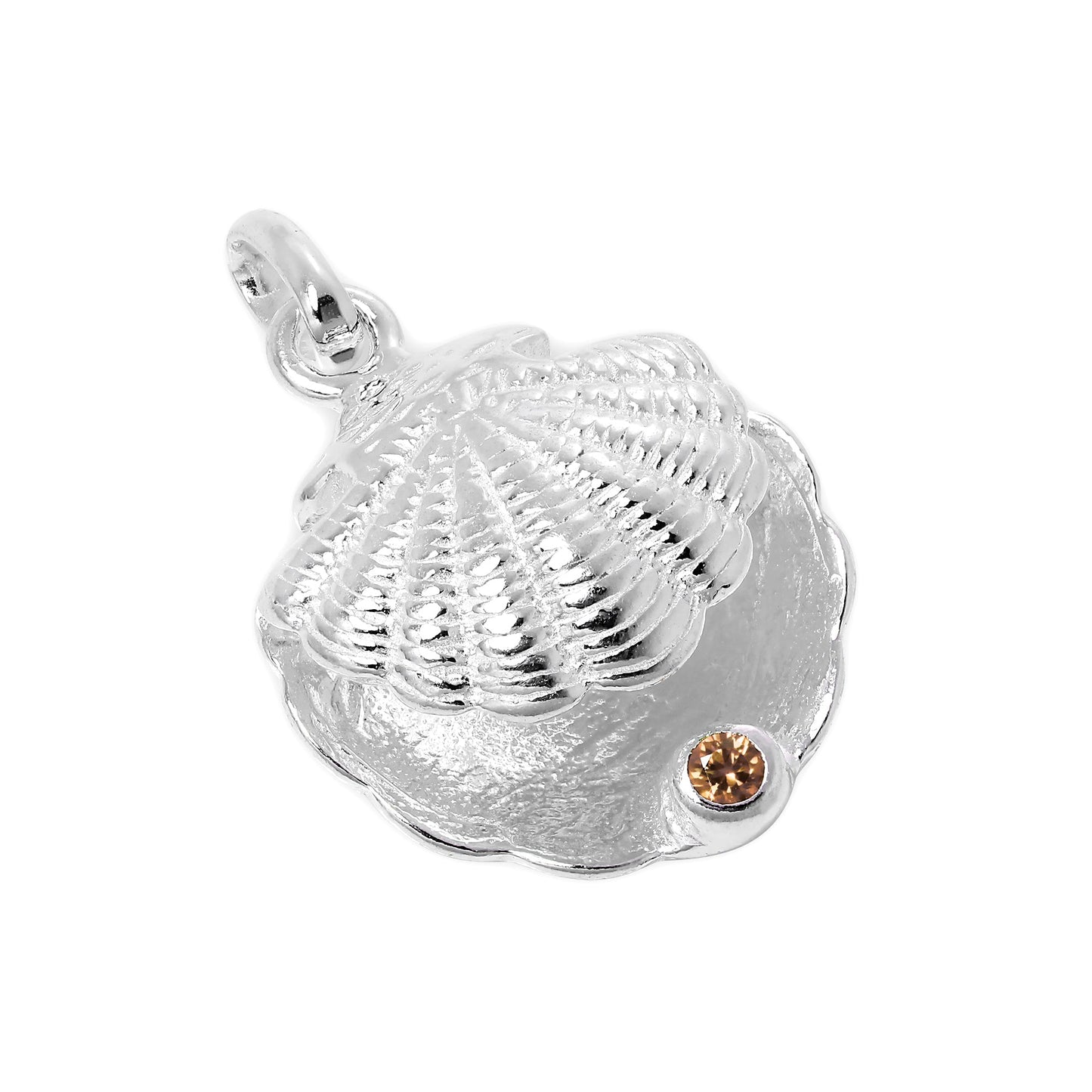 Sterling Silver Oyster Shell with CZ Crystal Birthstone Charm