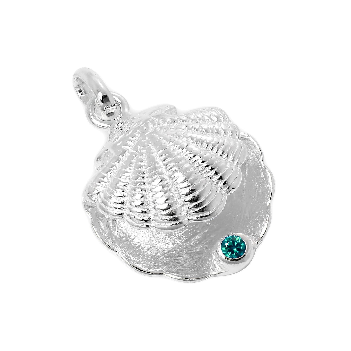 Sterling Silver Oyster Shell with CZ Crystal Birthstone Charm