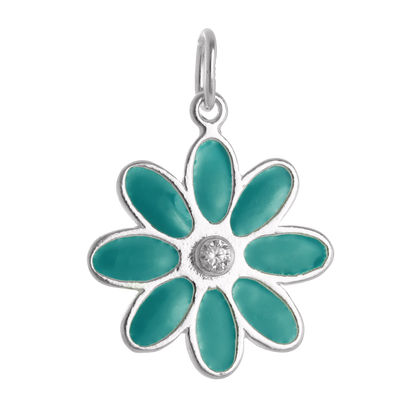 Sterling Silver & Turquoise Enamel Flower Charms