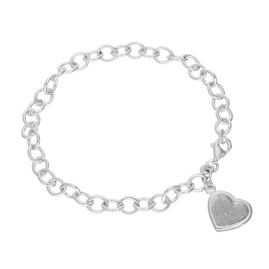 Sterling Silver Charm Bracelet w Frosted Heart 6 - 8 Inches