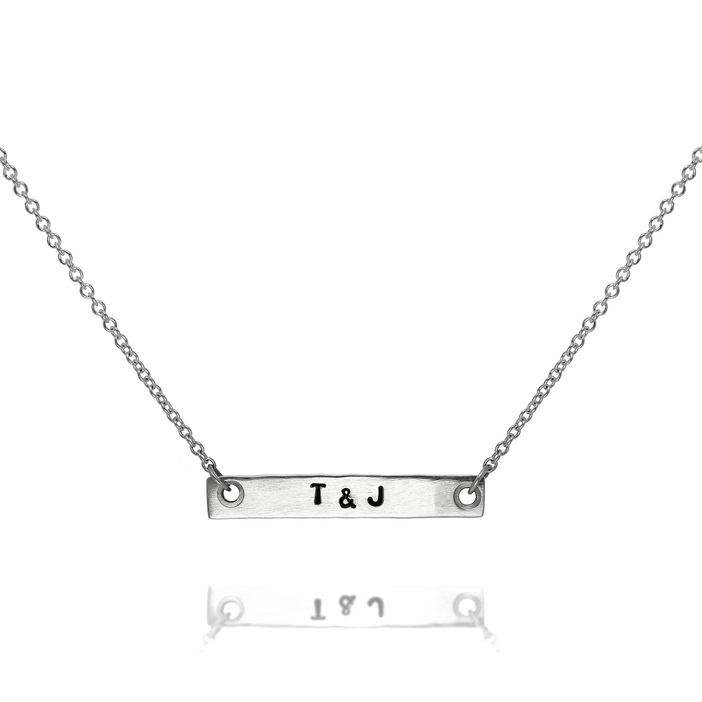 Personalised Sterling Silver Matt Hand Stamped Bar Necklace