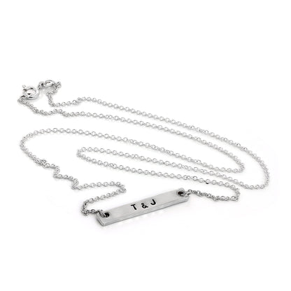 Personalised Sterling Silver Matt Hand Stamped Bar Necklace