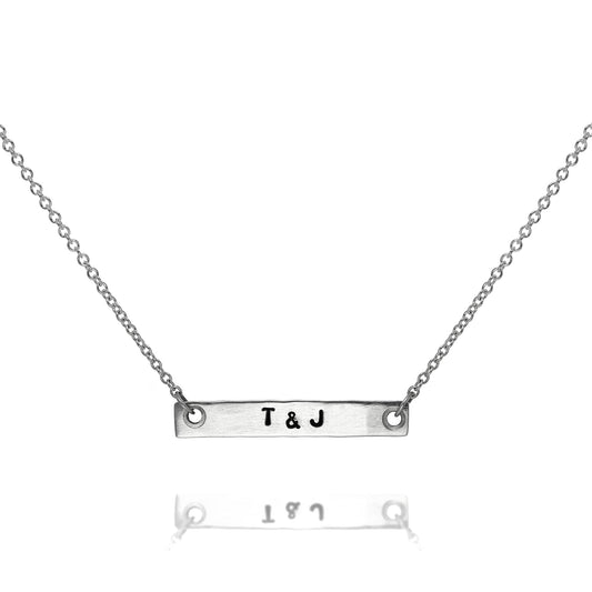 Personalised Sterling Silver Matt Hand Stamped Bar Necklace