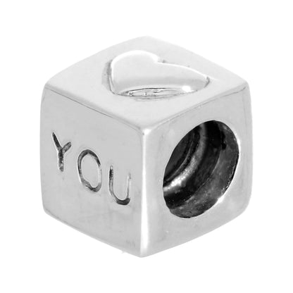 Sterling Silver I Love You Cube Bead Charm