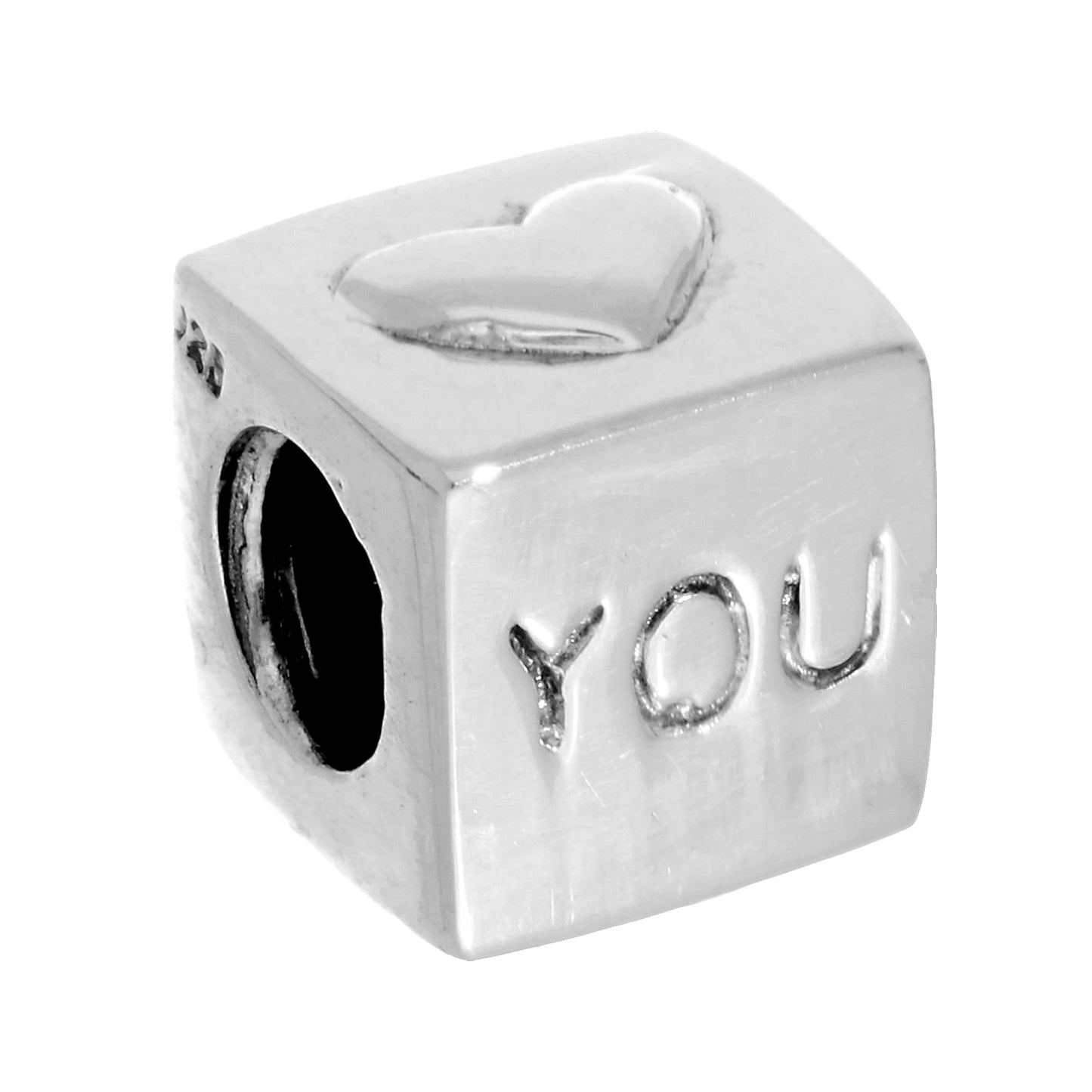 Sterling Silver I Love You Cube Bead Charm