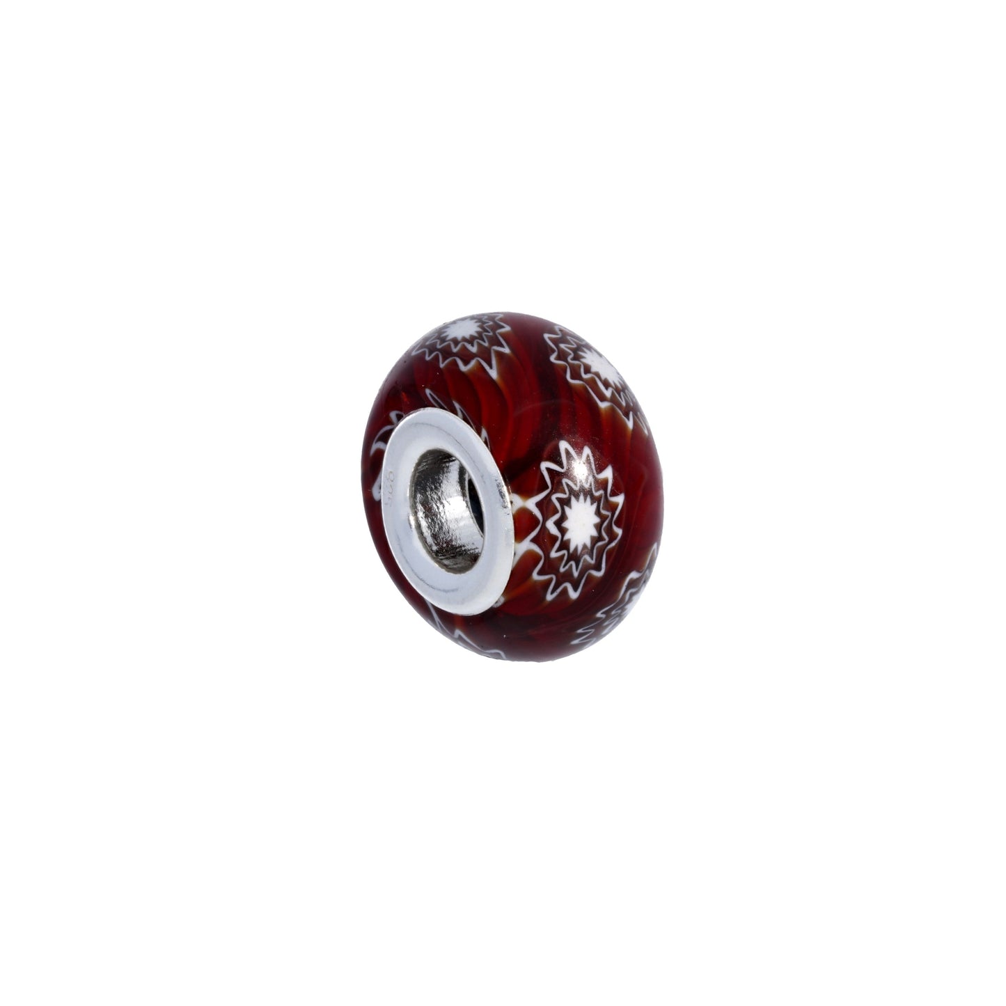 Sterling Silver & Red Glass Bead Charm with White Star Bursts