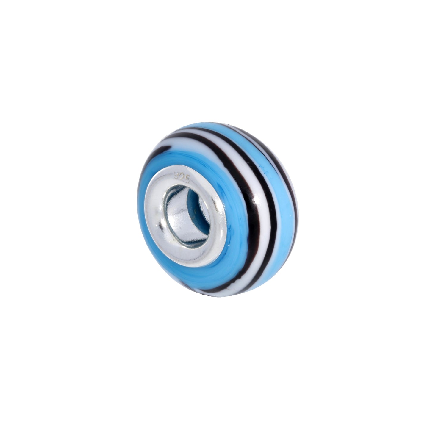 Sterling Silver Blue White & Black Swirled Glass Bead Charm