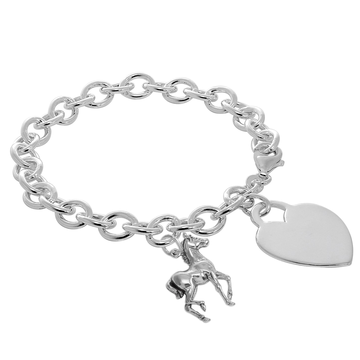 Sterling Silver Horse & Engravable Heart 7 Inch Starter Bracelet