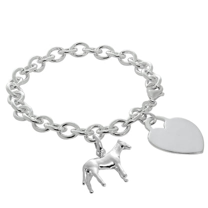 Sterling Silver Horse & Engravable Heart 7 Inch Starter Bracelet