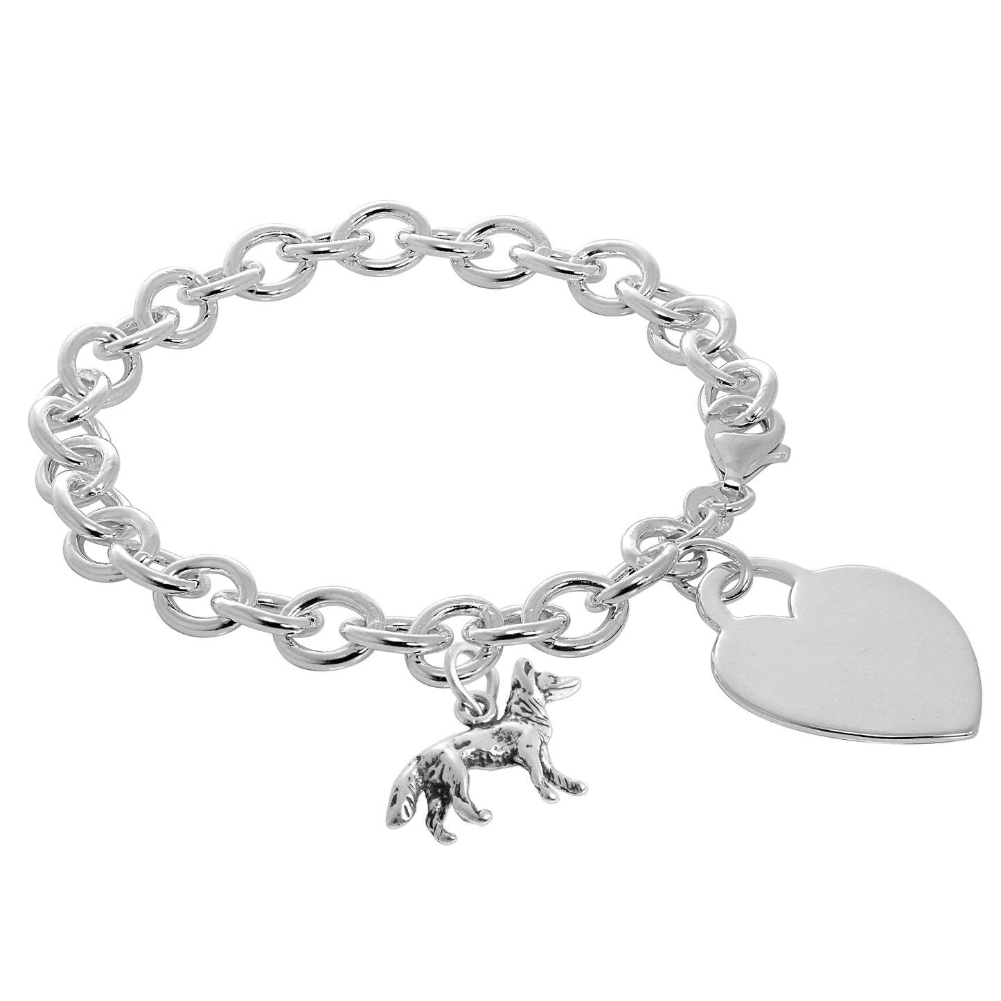 Sterling Silver Dog & Engravable Heart 7 Inch Starter Bracelet