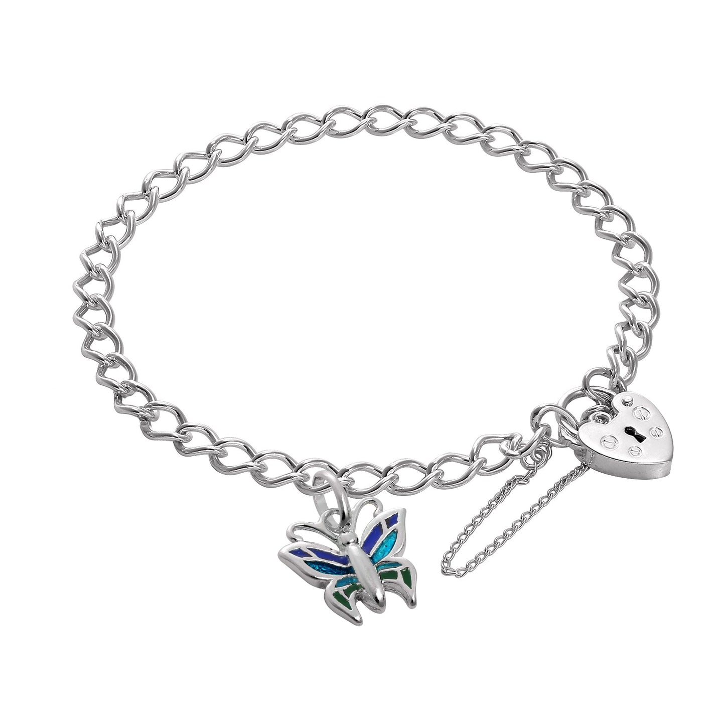 Sterling Silver Butterflies Heart Clasp Starter Bracelet