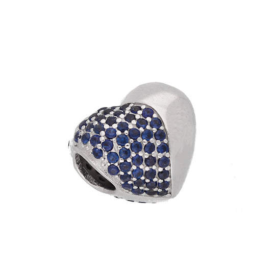 Sterling Silver & Blue CZ Crystal Two Tone Heart Bead Charm