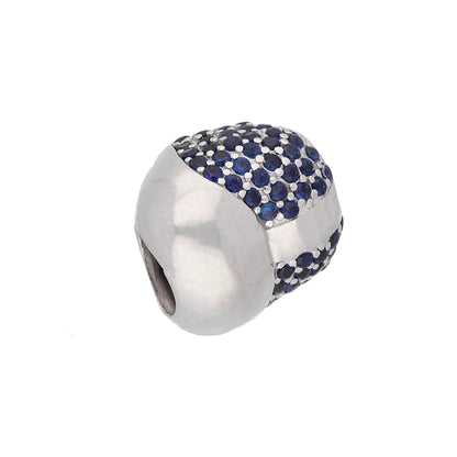 Sterling Silver & Blue CZ Crystal Two Tone Heart Bead Charm