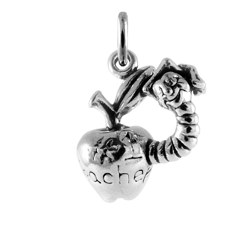 Sterling Silver Worm in Apple Charm