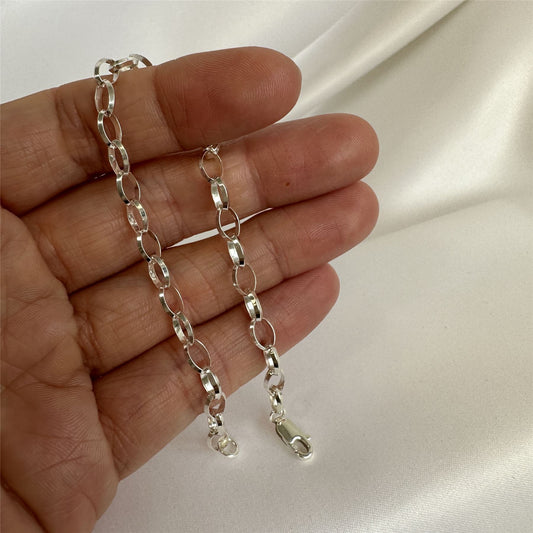 Sterling Silver Oval Belcher Chain Charm Bracelet