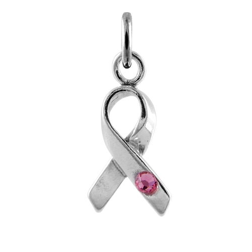 Sterling Silver & Pink Crystal Ribbon Charm