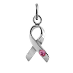 Sterling Silver & Pink Crystal Ribbon Charm