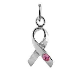 Sterling Silver & Pink Crystal Ribbon Charm
