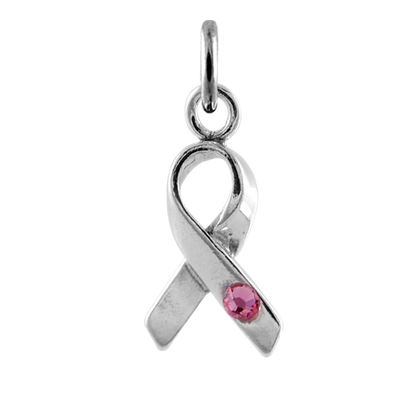 Sterling Silver & Pink Crystal Ribbon Charm