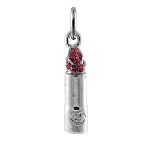 Sterling Silver & Pink Crystal Lipstick Charm