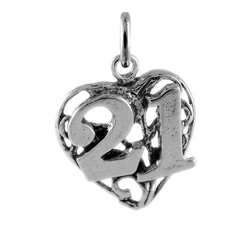 Sterling Silver 21st Birthday Heart Charm