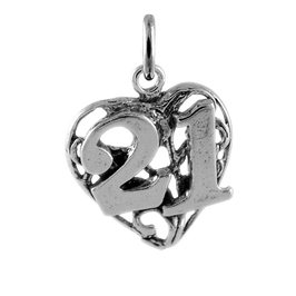 Sterling Silver 21st Birthday Heart Charm