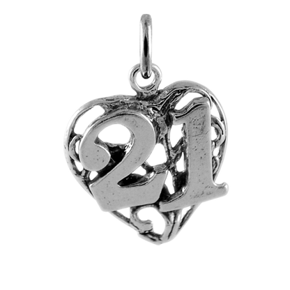 Sterling Silver 21st Birthday Heart Charm