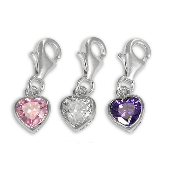 Sterling Silver Heart Crystal Clip on Charm