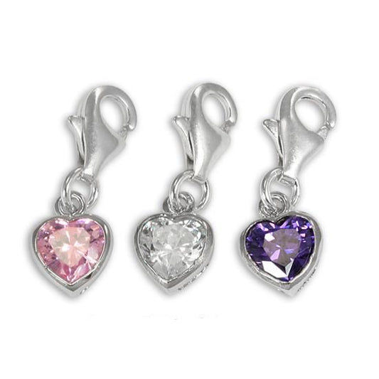 Sterling Silver Heart Crystal Clip on Charm