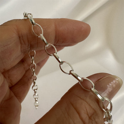 Sterling Silver Oval Belcher Chain Charm Bracelet