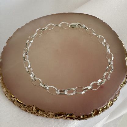 Sterling Silver Oval Belcher Chain Charm Bracelet