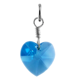 Sterling Silver & Aquamarine March Crystal Heart Charm