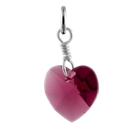 Sterling Silver February Amethyst Crystal Heart Charm