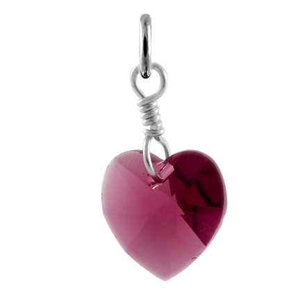 Sterling Silver February Amethyst Crystal Heart Charm