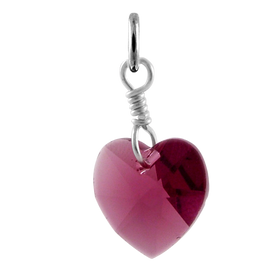 Sterling Silver February Amethyst Crystal Heart Charm