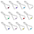 Sterling Silver & CZ Crystal Birthstone Heart Charm