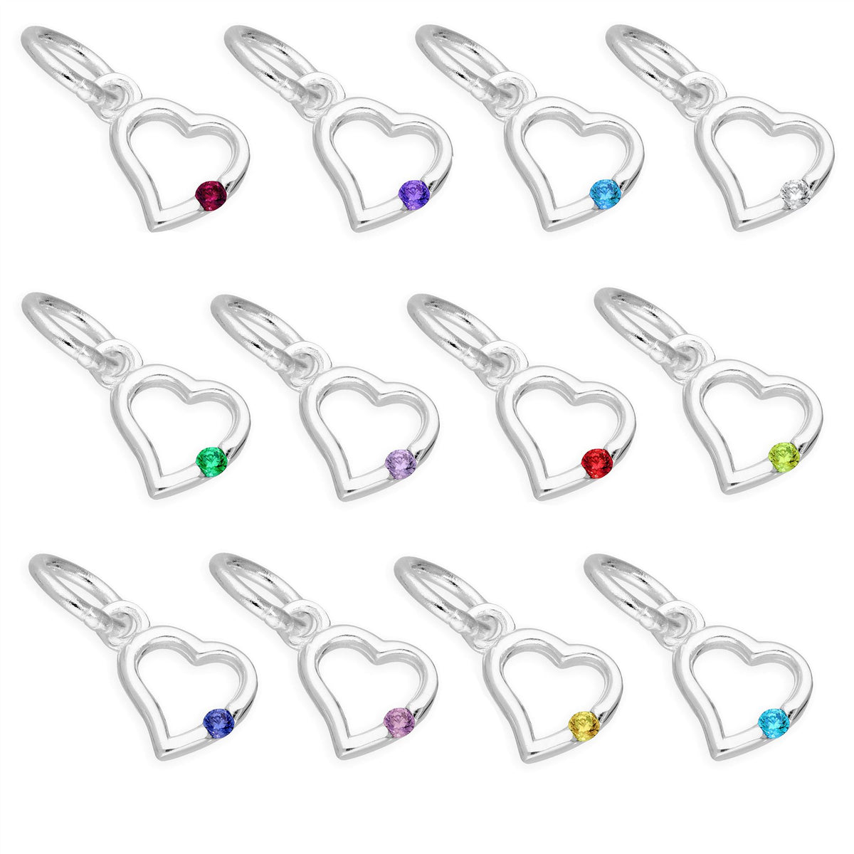 Sterling Silver & CZ Crystal Birthstone Heart Charm